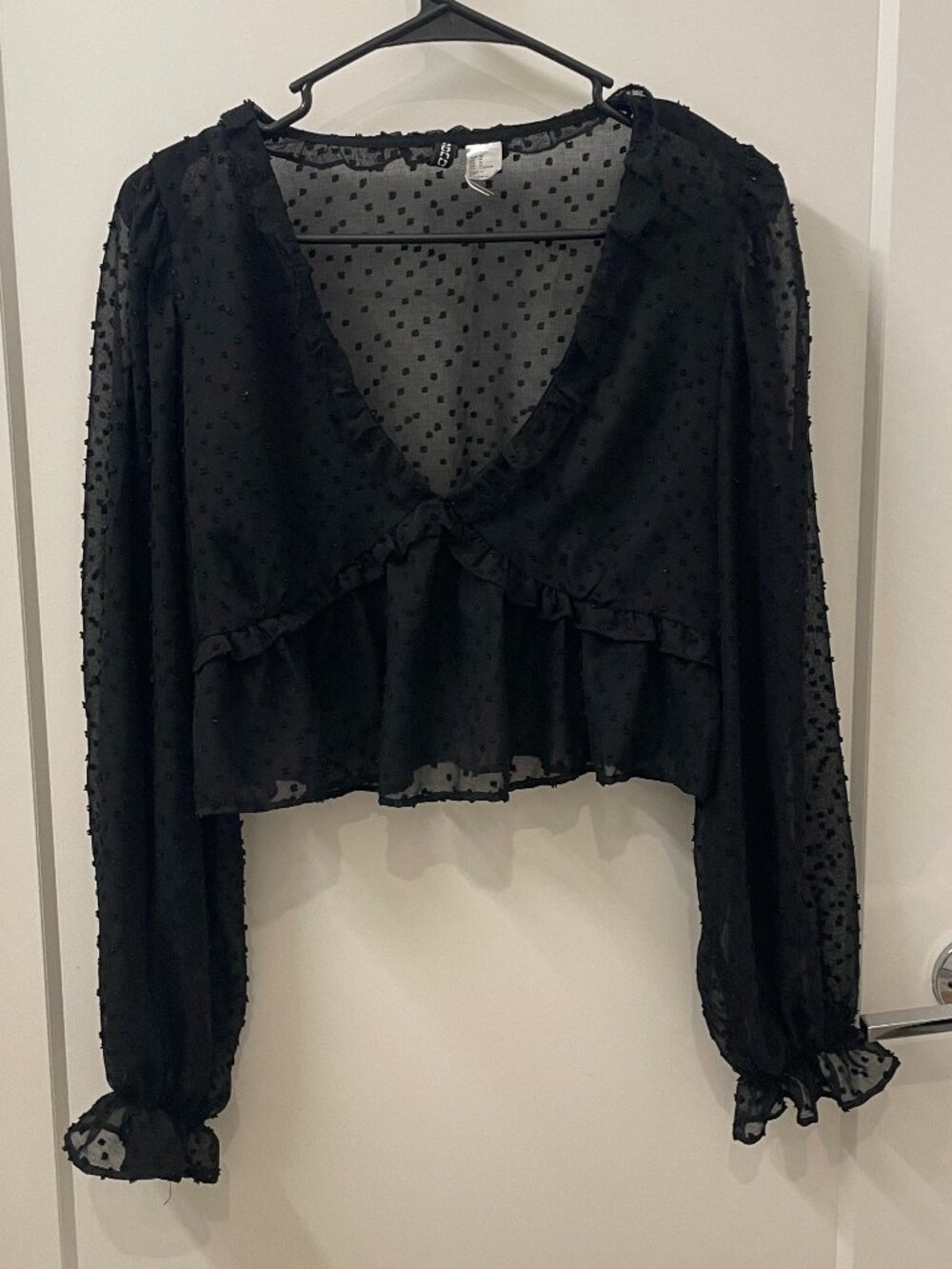 Black Polka Dot Mesh Ruffle Top